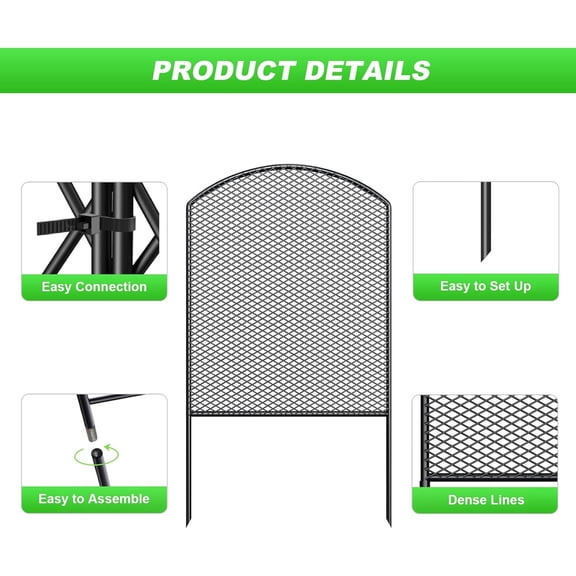 Decorative Garden Fence 10 Pack, 24in(H) x 10.8ft(L) Animal Barrier Fence, Rustproof Metal Fencing for Yard, Dog Rabbits Wire Section Garden Edging Border for Yard Patio Garden, Arched