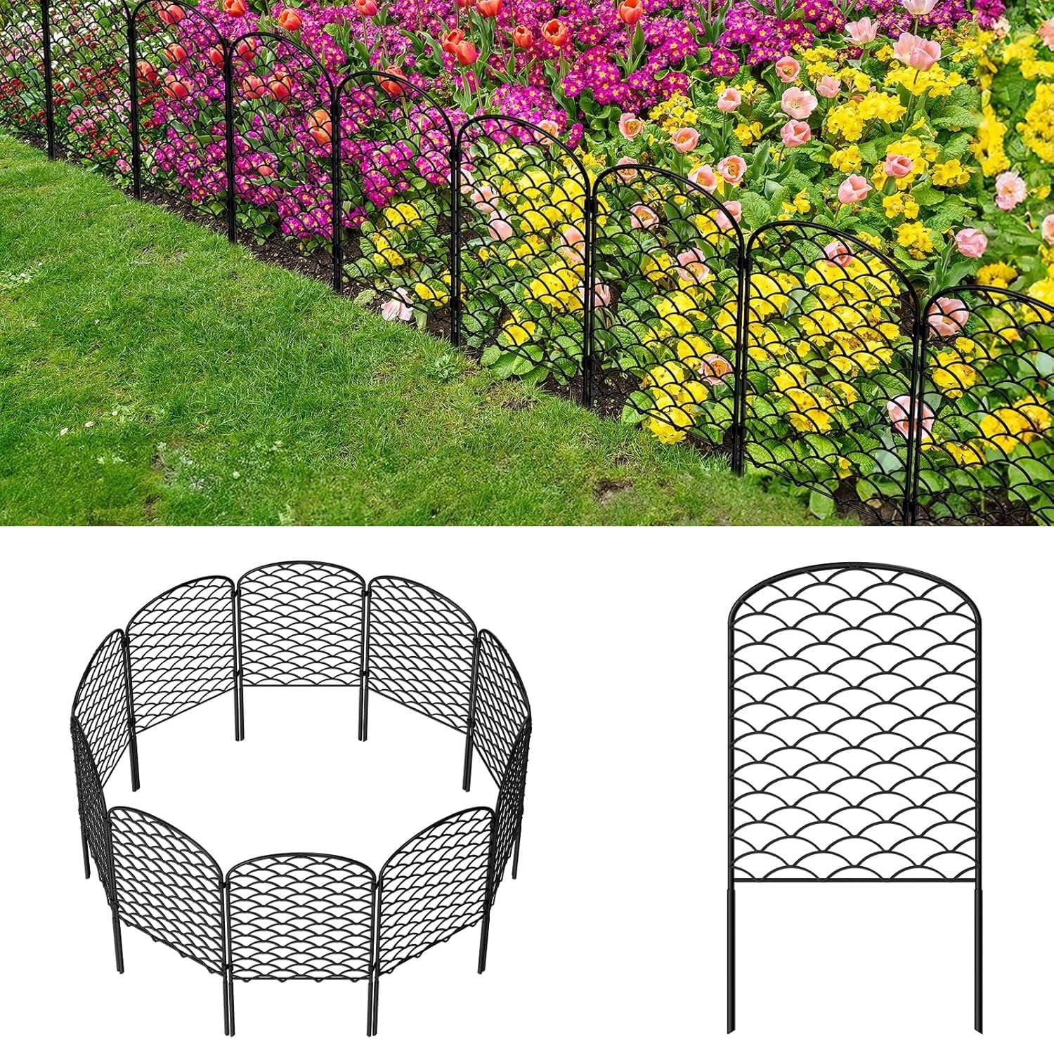 Decorative Garden Fence 10 Pack, 24in(H) x 10.8ft(L)  Barrier Fence, Rustproof Metal Fencing for Yard,  Rabbits Wire Section Garden Edging Border for Yard Patio Garden, Arched