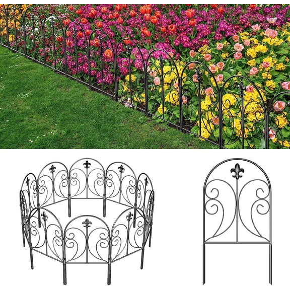 Decorative Garden Fence 10 Pack, 24in(H) x 10ft(L) Animal Barrier Fence, Rustproof Metal Fencing for Yard, Dog Rabbits Wire Section Garden Edging Border for Yard Patio, Arched