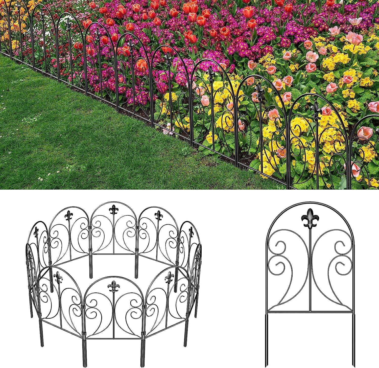 Decorative Garden Fence, 10-Pack Rustproof Metal No-Dig Fence Animal Barrier for Dogs, Arched Flower Bed Edging Ornamental Wire Border Panel Fencing for Yard, Patio, and Outdoor Decor（Butterfly）