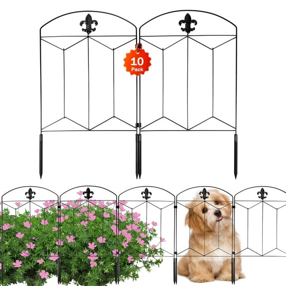 Decorative Garden Fence 10 Pack, 24in H x 12.5in L Arched No Dig Metal Fence Panels, Rustproof Outdoor Animal Barrier for Dogs, Rabbits, Flower Beds, Yard, Patio Decor & Lawn Border Protection
