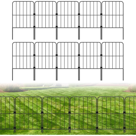 Decorative Garden Fence 10 Pack Animal Barrier Fence 10ft(L) x 24in(H) Rustproof Metal Wire Section Edging Fencing Panel for Outdoor Yard Landscape Patio, Square