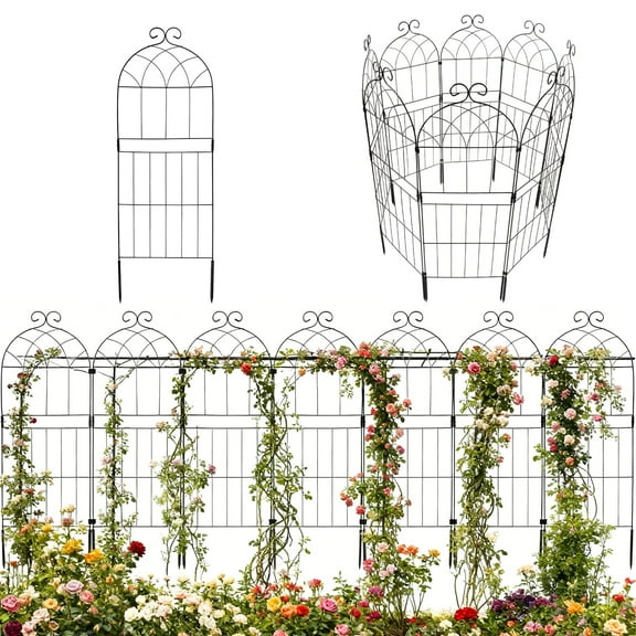 Decorative Garden Fence 10 Pack,Garden Trellis for Climbing Plants, 38.3in H x 12in W Metal Panel, Outdoor Wrought Iron Trellis for Vines, Flowers, Vegetable Garden Support