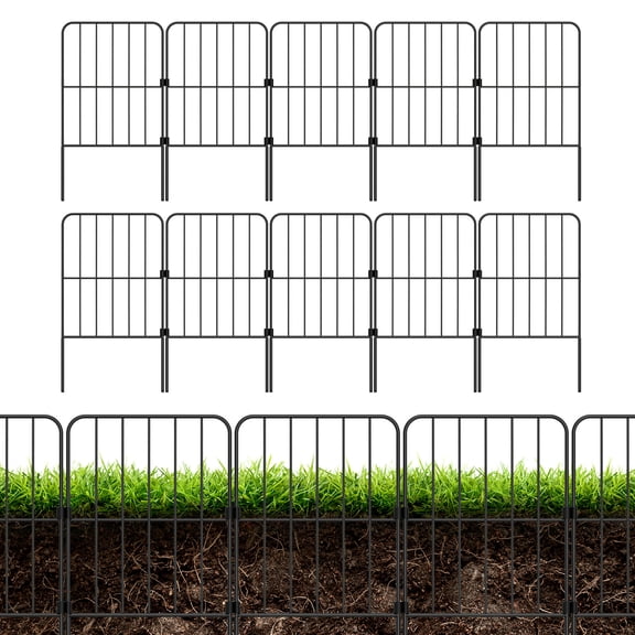 Oumilen Decorative Garden Fence 10 Pack, Total 10ft (L) x 24in (H) Rustproof Metal Wire Fencing Border Animal Barrier, Square