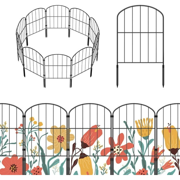 Oumilen Decorative Garden Fence 10 Panels, 10ft (L) x 22in (H) Rustproof Metal Wire, Arched
