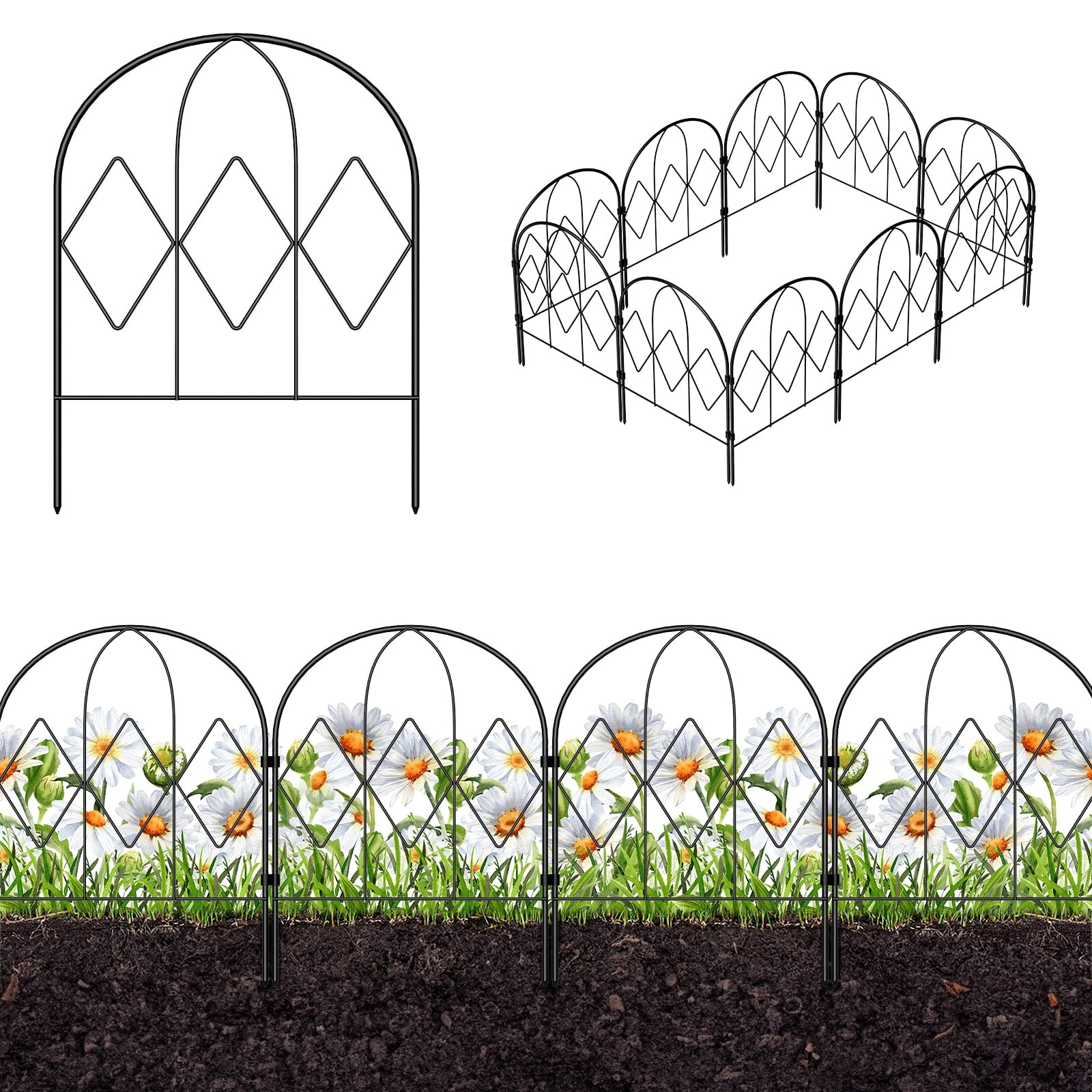 Black Metal Decorative Garden Fence Panels, 12.5in x 16.5in, 20PCS