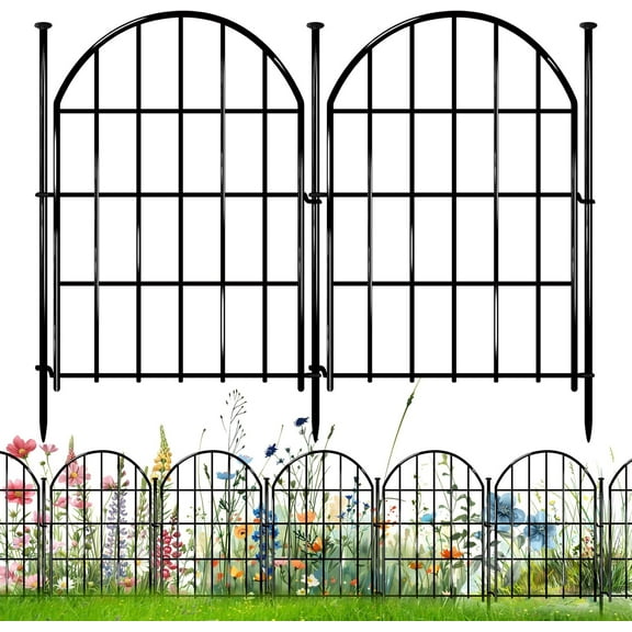 Decorative Garden Fence, 17in X 10.8ft No Dig Fence Panels, Arched Rustproof Metal Garden Fencing Animal Barrier, Flower Bed Edging Border with Ground Stake for Dog, Rabbit, Outdoor Yard Patio Decor