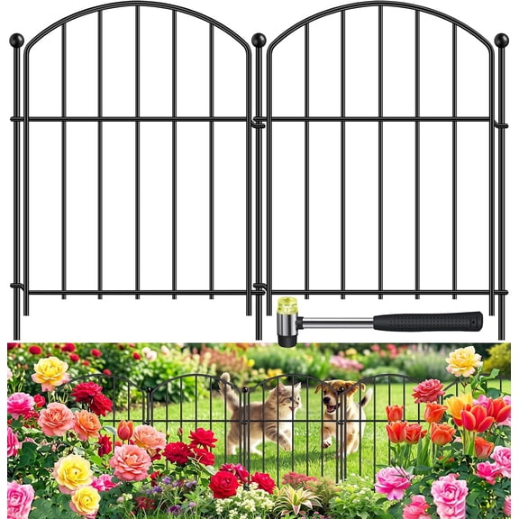 Decorative Garden Fence 17in x 10ft, 10 Pack Rustproof Metal Animal Barrier Fence, Arched Flower Bed Edge Decorative Rabbit and Dog Ground Defense No-Dig Fence for Patio Patio Outdoor