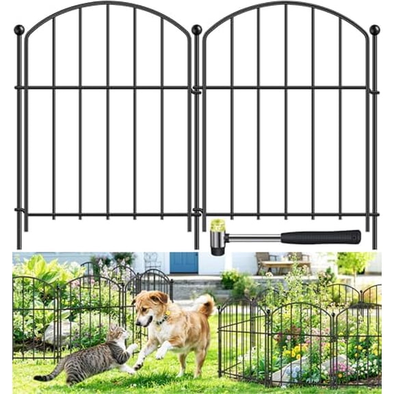 Decorative Garden Fence, 17in x 25ft, Metal Animal Barrier, 25 Pack, Arched Flower Bed Border, Rustproof Dog and Rabbit Defense and Dog Ground Defense No-Dig Fence for Patio Patio Outdoor