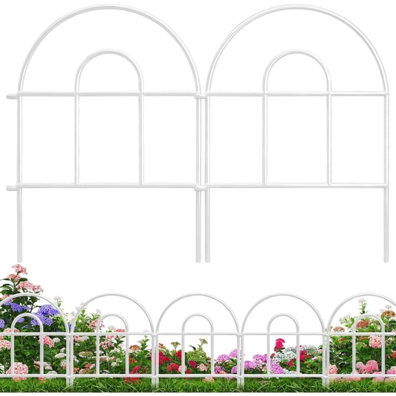 Decorative Garden Fence 21.67ft x 17in - 20 Pack Rustproof Metal No Dig Fence Animal Barrier, Arched Bed Edging Classic Style Wire Border Panel Fencing for Yard Patio Outdoor Decor, White