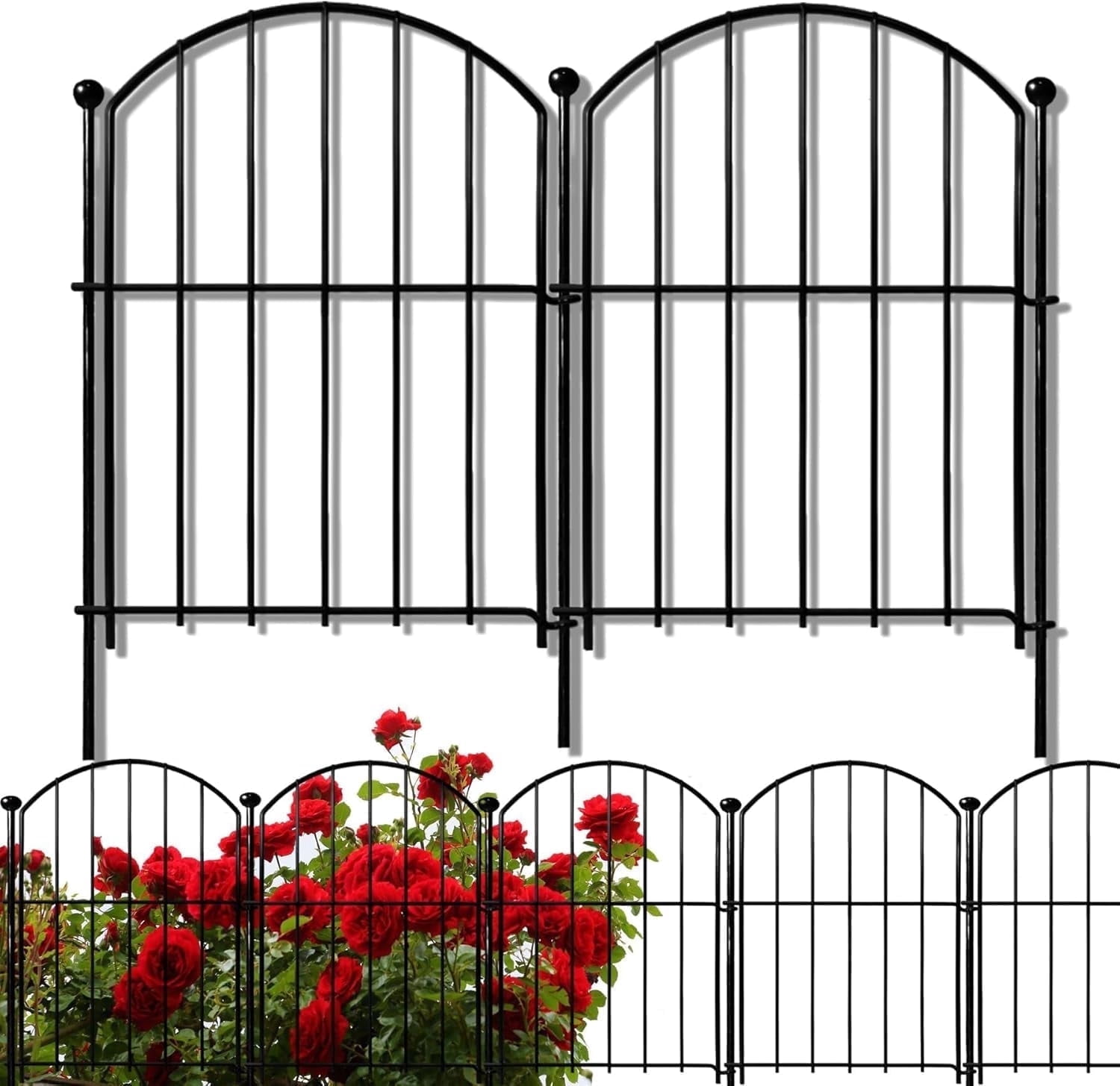 Blingluck Decorative Garden Fence, Rustproof Metal No Dig Fence, Arched Flower Bed Edging for Dogs, Up to 10 ft Coverage Area (10 Pack)