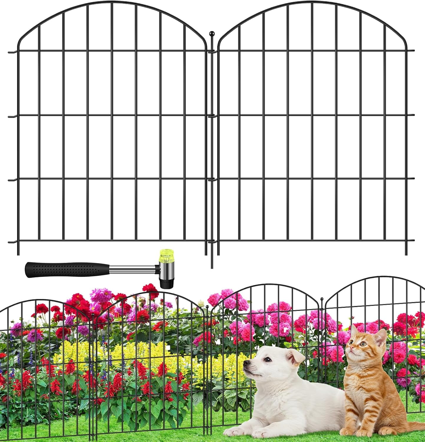 Decorative Garden Fence 24in (H) x16ft (L), Arched Rustproof Metal No Dig Fence for Dogs & Rabbit, Ornamental Animal Barrier for Flower Beds, Border Panels Fencing for Yard & Patio Outdoor Decor