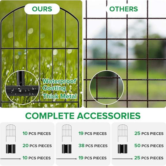 Decorative Garden Fence 25 Panels, Total 26ft (L) x 24in (H) Rustproof Metal Wire Fencing Border Animal Barrier, Flower Edging for Landscape Patio Yard Outdoor Decor, Arched