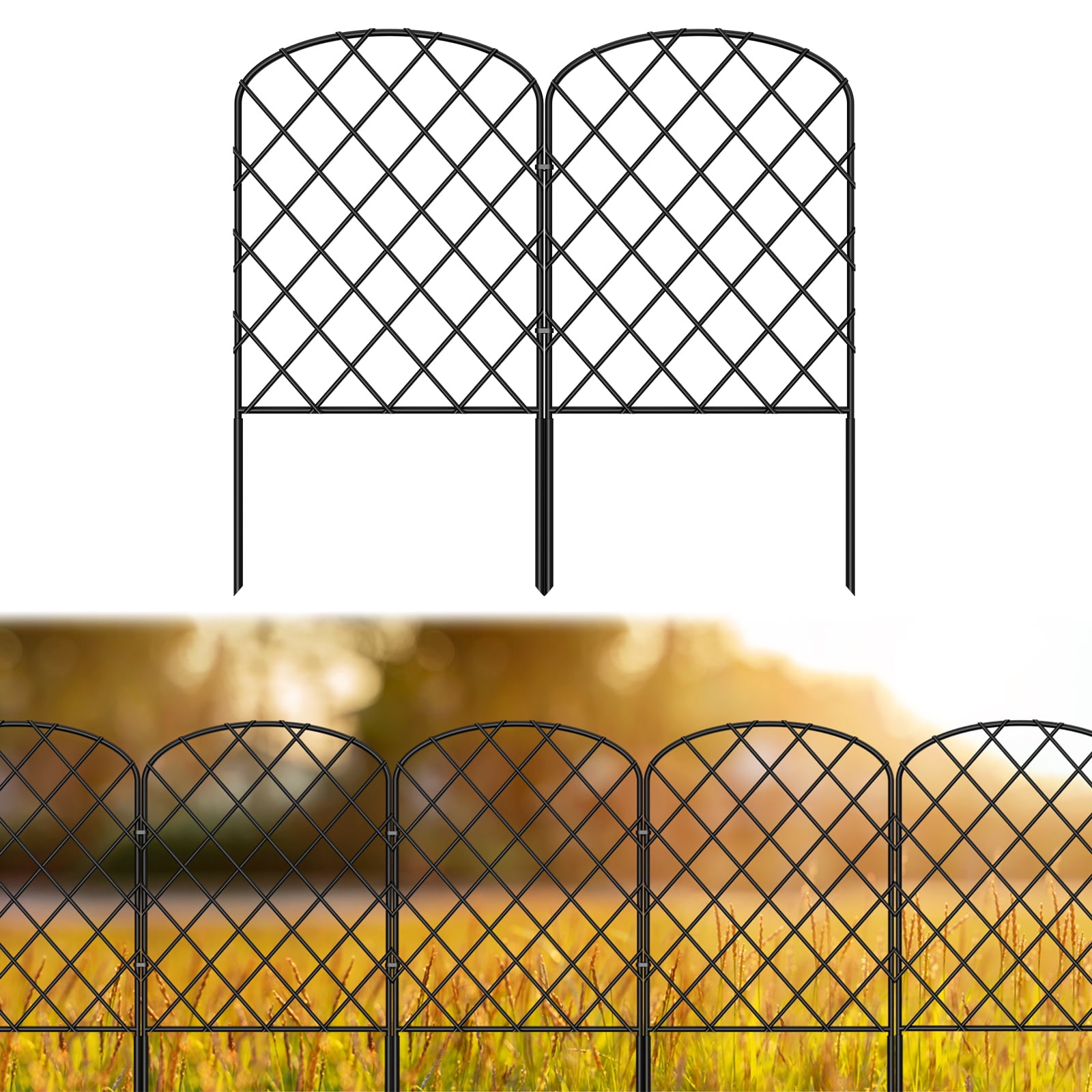 Decorative Garden Fence 25 Pieces, 24 inches TALL Metal, Black, Vintage Modern Style, Dog & Rabbit Fence
