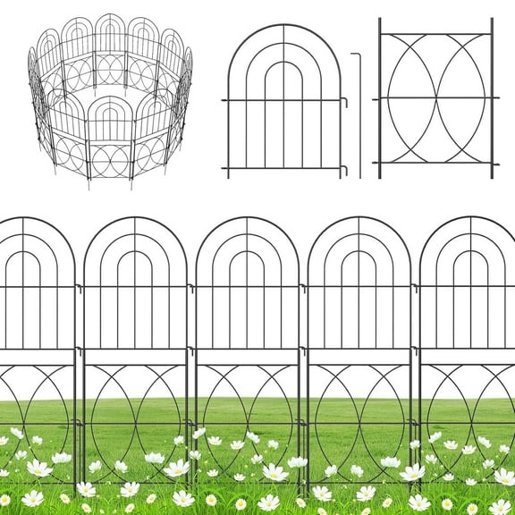 Decorative Garden Fence 32 Inch x 16 Feet, 12 Pack Rustproof Metal No-Dig Fence, Animal Barrier for Dogs, Decorative Wire Mesh for Arched Flower Bed Edges, for Patio Outdoor Decorations