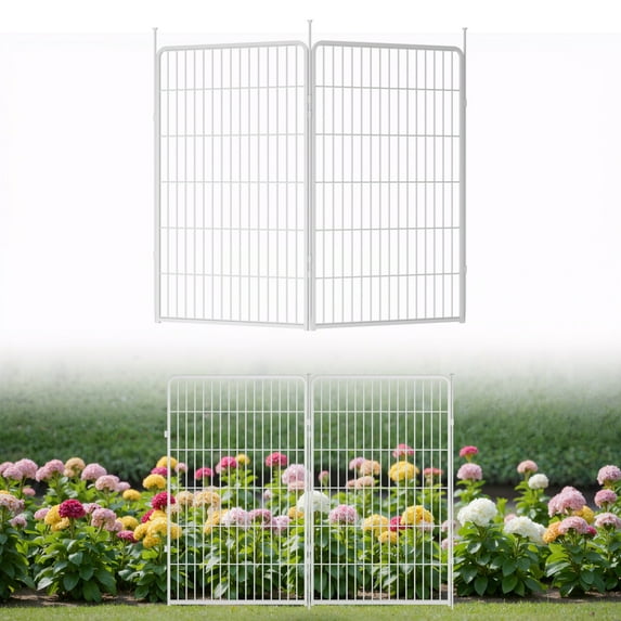SunsGrove Decorative Garden Fence 45 in(H) x 4.5 ft(L) 2 Panels, Heavy Duty Metal Animal Barrier Fence, No Door, Flower Bed Fencing, White