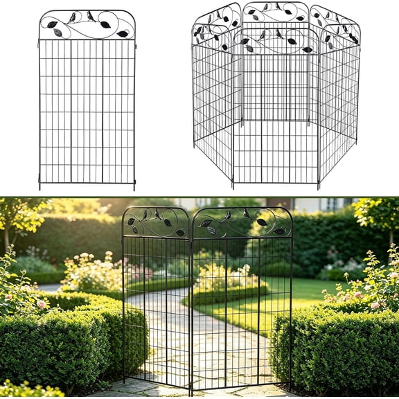 Decorative Garden Fence 48in x 27ft, 12 Pack Flat Metal Garden Border Fence, Rustproof Powder Coating, No-Dig Installation with Triangular Stakes, Flexible Design for Flower Beds, Paths, Yards