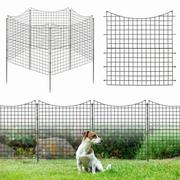 Decorative Garden Fence - 5 Panel Metal Fence with Stakes, Black, 34.5" x 39", 51"H - Garden Border, Dog Fence, Flower Bed Protector