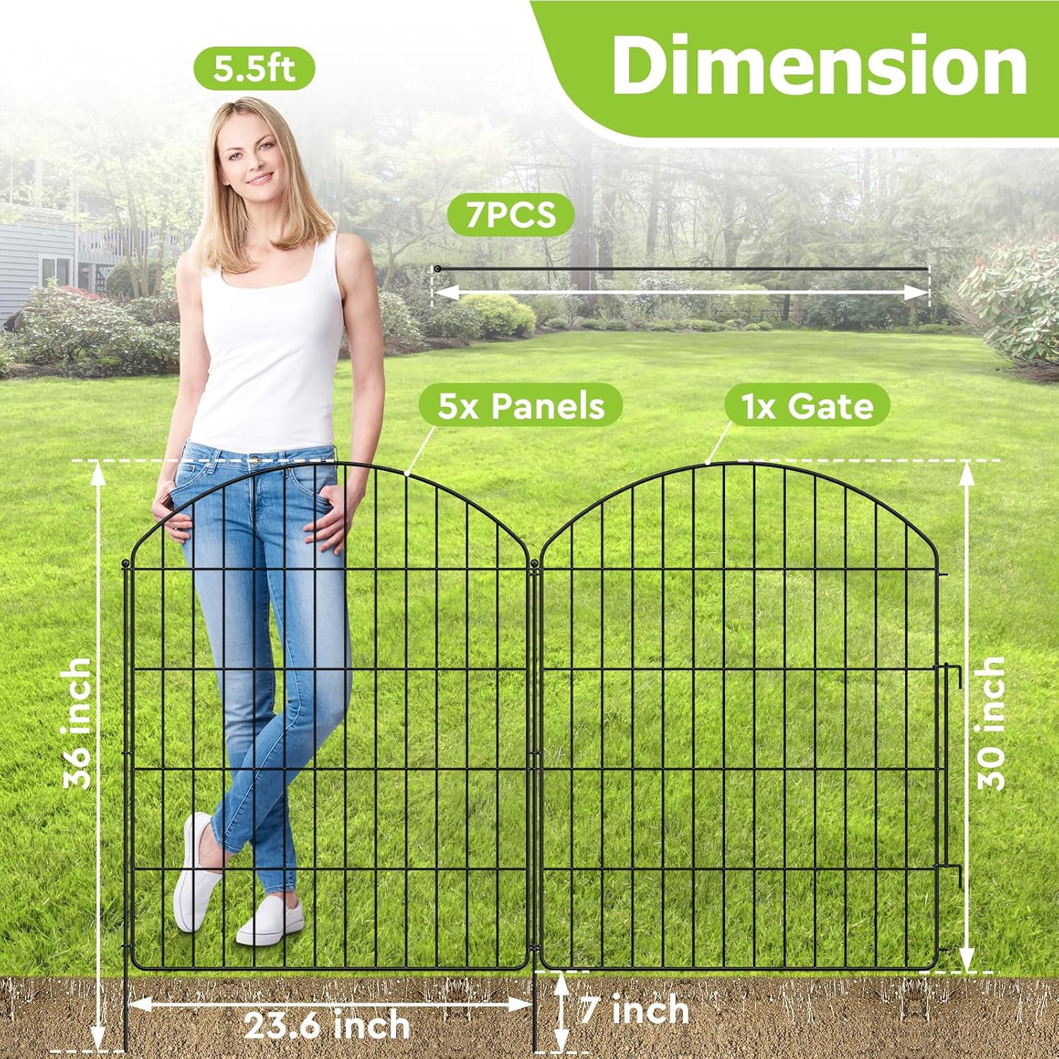 Decorative Garden Fence 5 Panels + 1 Gate, 30in H x 11.8ft L, Rustproof Metal No  Animal Barrier for Dog & Flower Edging