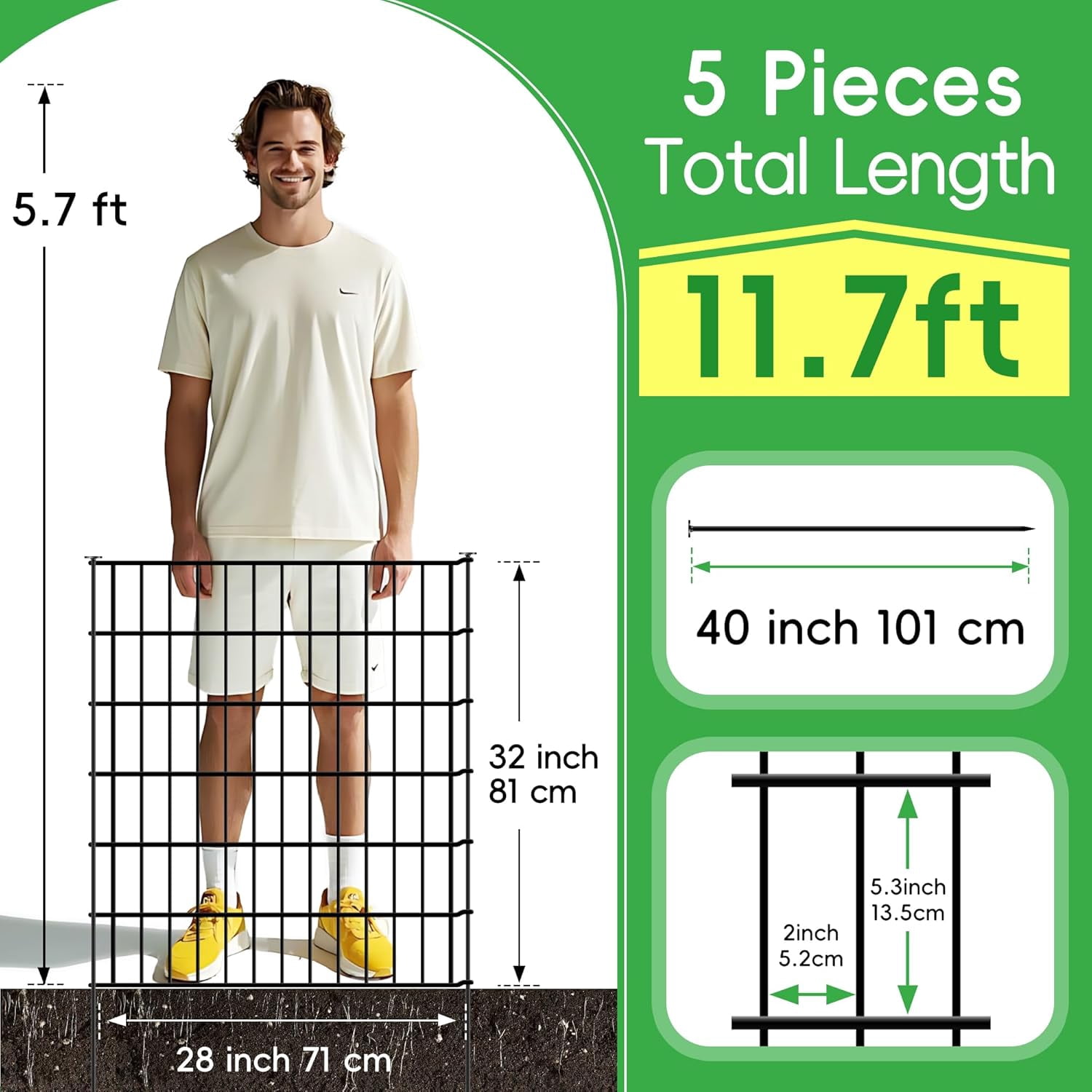 Decorative Garden Fence 5 Panels 32in(H) x28in() No  Animal Barrier Fencing, Pet Fence Rustproof Metal Wire Fencing Panel Border for Dog, Rabbits, and