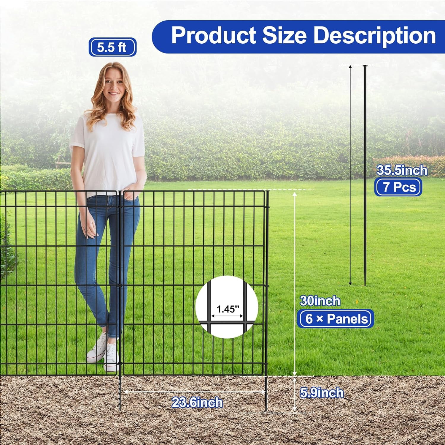 Decorative Garden Fence 6 Panels 11.8ft x 30in Rustproof No- Metal Fencing for Yard Outdoor