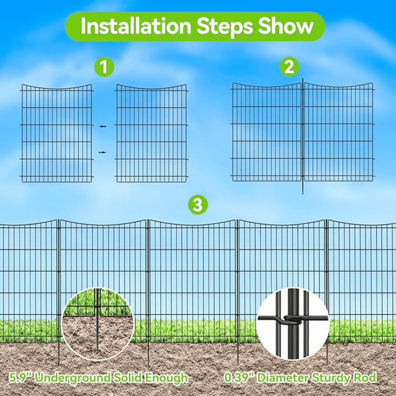 Decorative Garden Fence 6 Panels 13ft(L)×36in(H) Garden Fences with 6 Panels Rustproof Metal Wire No Dig Temporary Animal Barrier Fencing Outdoor Dog Fence for Yard Patio - Without Gate