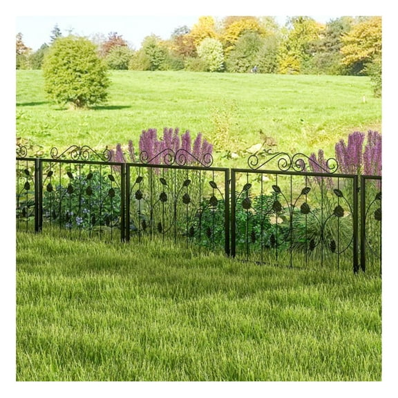 Decorative Garden Fence 8 Panel Kit - Metal Animal Barrier for Dogs, Rabbits & Plants - 15ft Long, Black