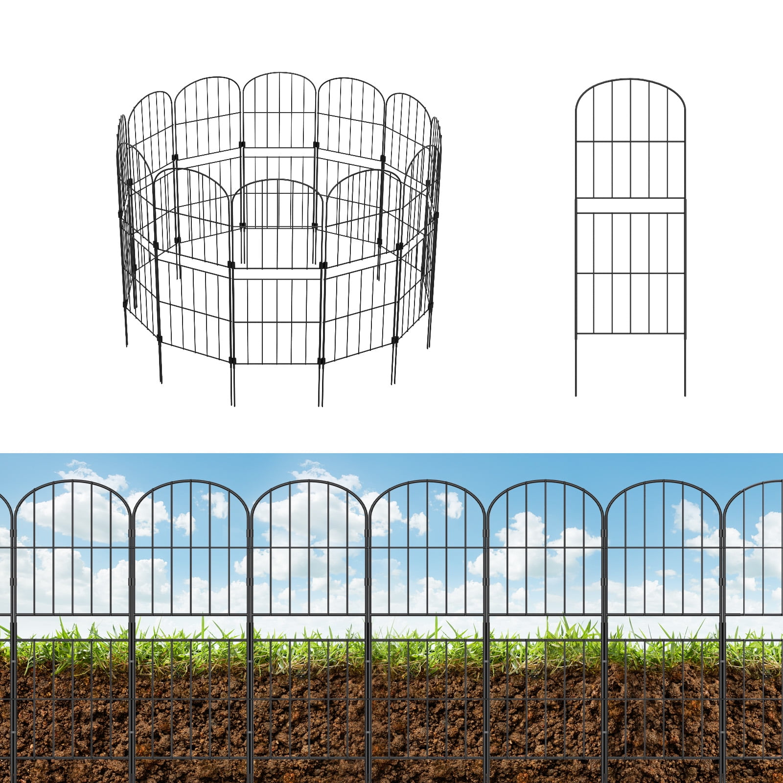 Decorative Garden Fence No Dig Fencing 10 Pack, 37.5in (H) x 10ft (L)  Rustproof Metal Wire Panel Border 