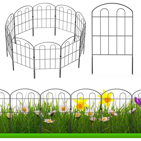 Decorative Garden Fence Outdoor 24in(H) x 21.65ft(L) 20 Panels, Rust-Proof Coated Metal Wrought Iron Wire Border Folding Patio Fences, Animal Barrier Section Panels for Yard Flower Bed Decor