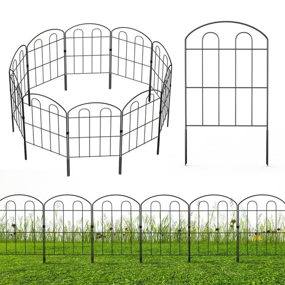 Decorative Garden Fence Outdoor 24in x 10ft Coated Metal RustProof Landscape Wrought Iron Wire Border Folding Patio Fences Flower Bed Fencing Animal Barrier Section Panels Decor Picket Edging