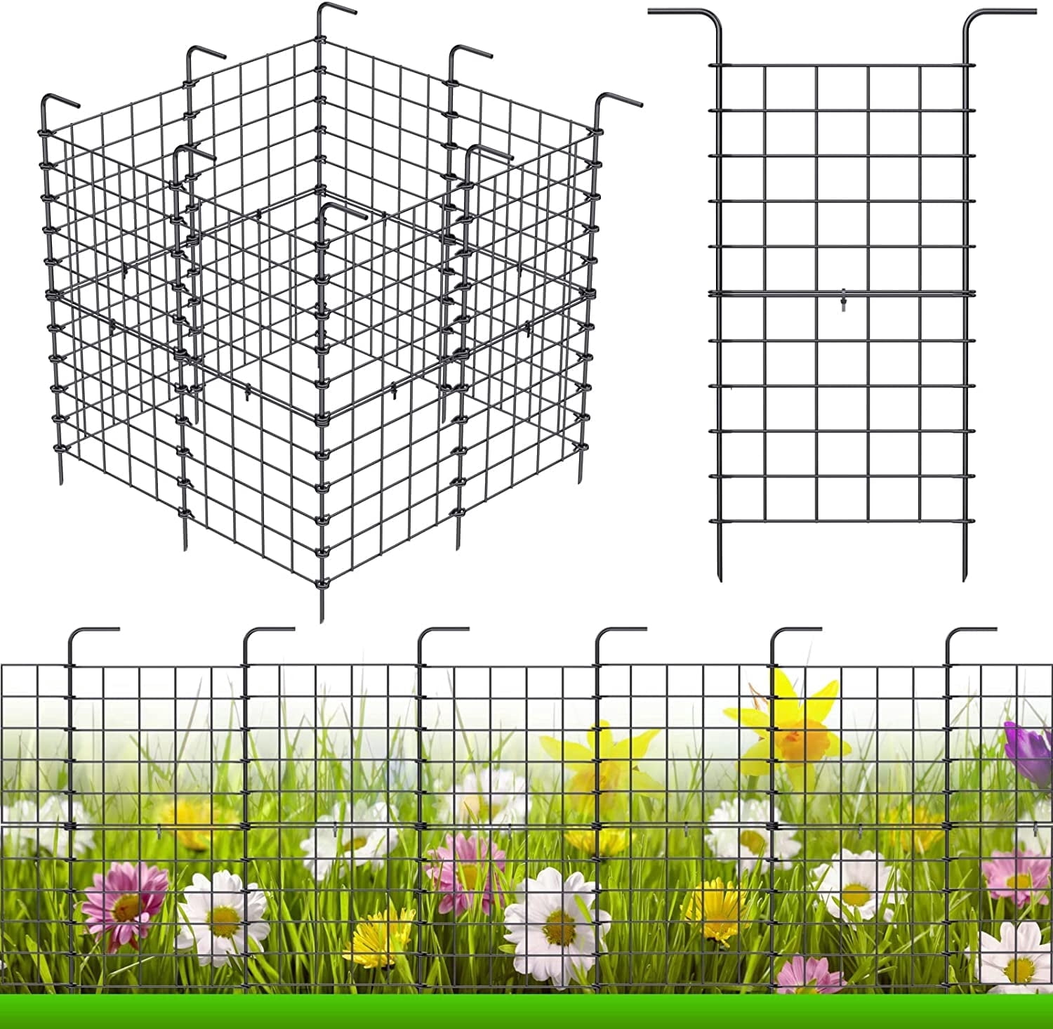 Decorative Garden Fence Outdoor 32 Panels 24in x 22ft Coated Metal RustProof Landscape Wrought Iron Wire Border Folding Fences Flower Bed Fencing Barrier Section Panels Decor Picket Edging