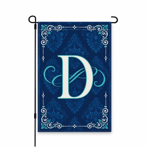 Decorative Garden Flag 12 x 18 Inch, Monogram Letter D Design in Elegant Blue and White Patterns, Perfect Outdoor Yard, Lawn, Patio, or Porch Dcor.