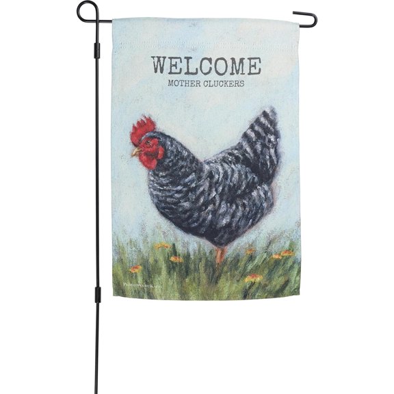 Decorative Garden Flag - Welcome Cluckers, Double- Sided, Farmhouse Collection, full color design