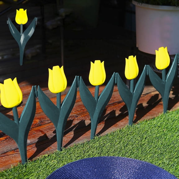Decorative Garden Lawn Edge Fence,Landscape Edging,Plastic Garden Artificial Flower Fences,Anti-Corrosion Garden Fence,Fencing for Garden Beds,Tulip Shaped Decorative Edgings