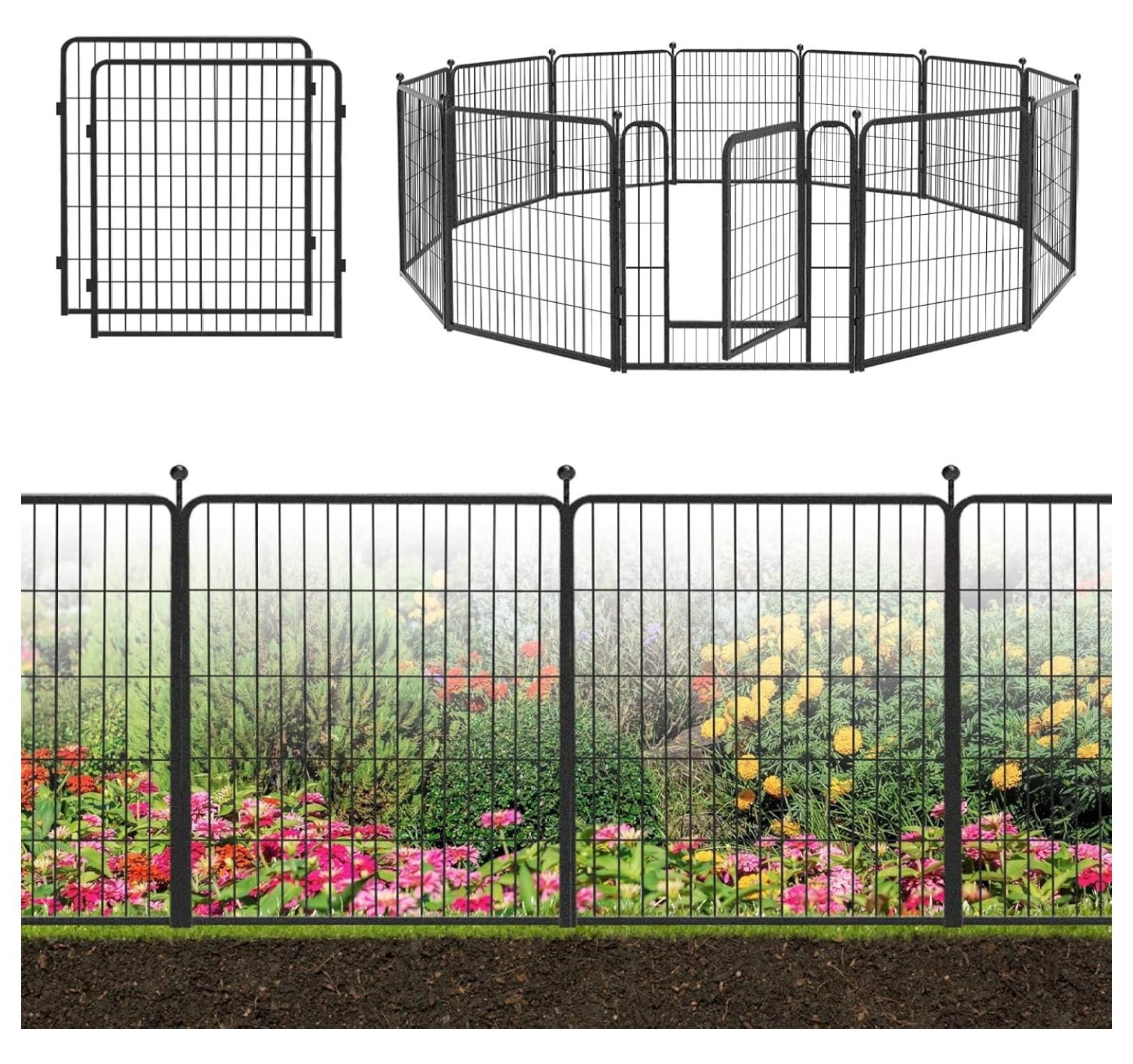 Decorative Garden Metal Fence 27ft(L)×32in(H) 12 Panels Wire Rustproof