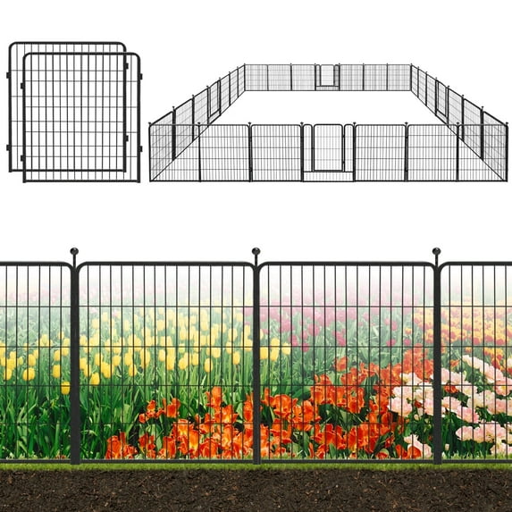 Decorative Garden Metal Fence 60ft (L)×32in(H) 26 Panels Heavy Duty Iron Wire Animal Barrier Temporary No Dig Fence Landscape Edging Privacy Fencing for Yard, Outdoor, Dog, Patio, Flower Bed