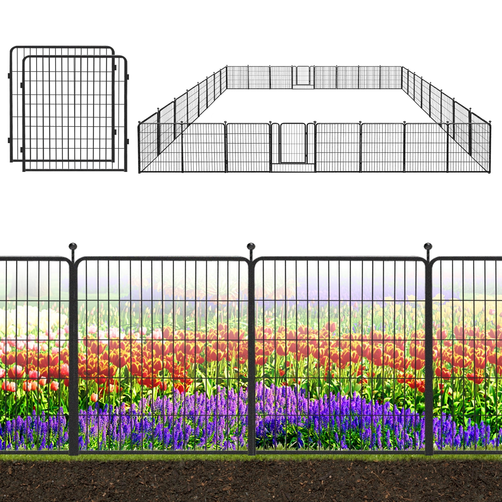 Decorative Garden Metal Fence 69ft (L)×32in(H) 30 Panels Heavy Duty Iron Wire Animal Barrier Temporary No Dig Fence Landscape Edging Privacy Fencing for Yard, Outdoor, Dog, Patio, Flower Bed