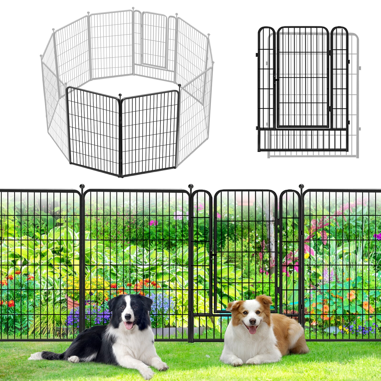 Decorative Garden Metal Fence Black 108ft×40in 2 Panels Wire Rustproof Folding Animal Barrier Border Heavy Duty Iron Landscape Edging Privacy Fencing Patio Flower Bed for Yard Dog Outdoor Fences