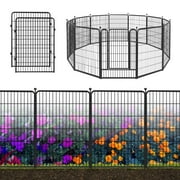 Decorative Garden Metal Fence Black 27ft(L)×40in(H) 12 Panels Wire Rustproof Folding Animal Barrier Border Heavy Duty Iron Landscape Edging Privacy Fencing Patio Flower Bed for Yard Dog Outdoor Fences