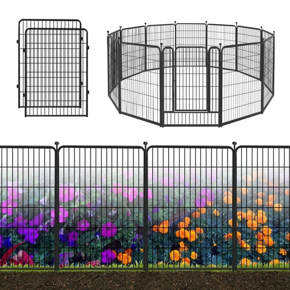 Decorative Garden Metal Fence Black 27ft(L)×40in(H) 12 Panels Wire Rustproof Folding Animal Barrier Border Heavy Duty Iron Landscape Edging Privacy Fencing Patio Flower Bed for Yard Outdoor Fences