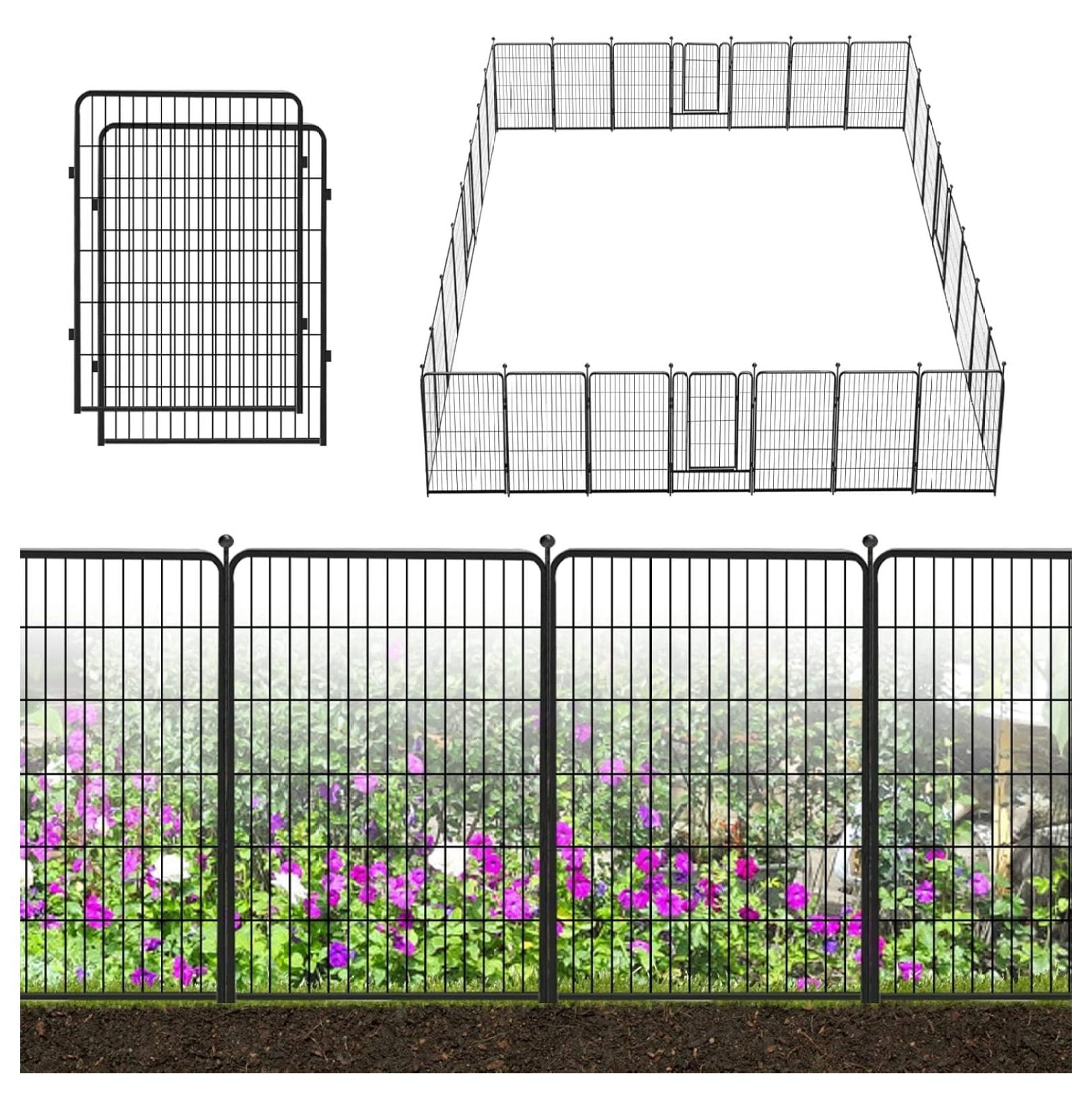 Decorative Garden Metal Fence Black 67ft×40in 30 Panels Wire Rustproof