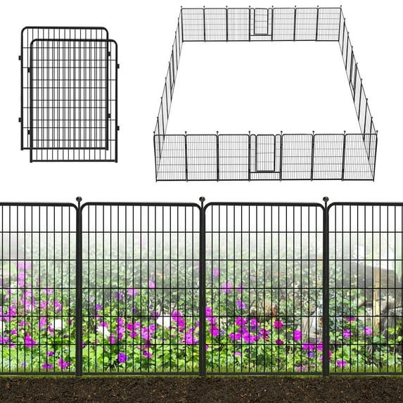 Decorative Garden Metal Fence Black 67ft×40in 30 Panels Wire Rustproof Folding Animal Barrier Border Heavy Duty Iron Landscape Edging Privacy Fencing Patio Flower Bed for Yard Dog Outdoor Fences