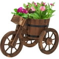 Decorative Garden Planter Wagon Cart with Wheels Wood Raised Beds