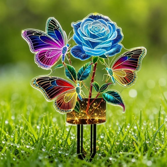 Decorative Garden Stake, Acrylic Butterfly Silhouette Yard Shadow Stake Patio Art Insert with Colorful Flower Design for Adult Lawn Pathway Flowerbed Planter Display