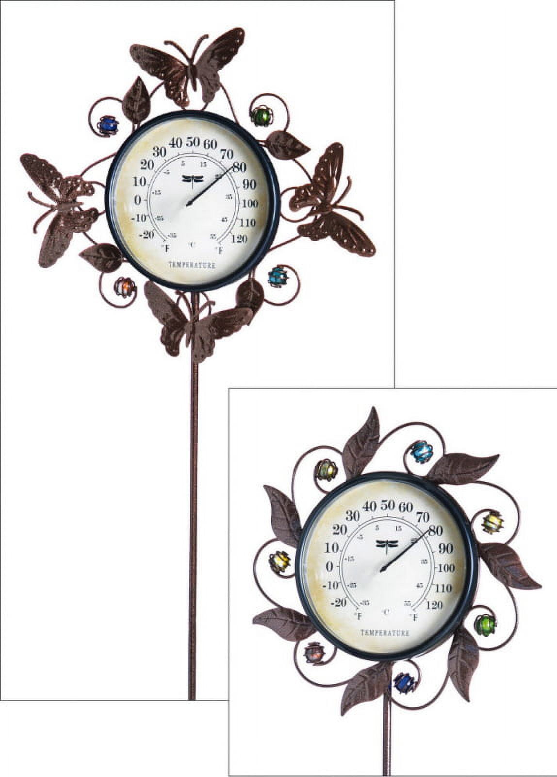 Decorative Garden Stake Thermometer, 2 asst, Butterfly & Leaves