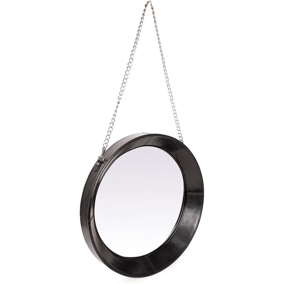 Decorative Genuine Leather Frame Wall hanging Mirror With Chain Strap Home Dcor For Bathroom Bedroom (Circular)