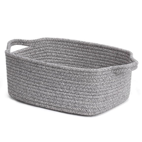Decorative Gift Basket, Easter Basket for Kids, Woven Rope Storage Baskets with Handles, Nursery Baby Shower Toy Organizer, Grey, 13 x 9.8 x 5 inches