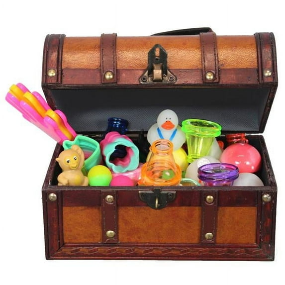 Decorative Gifts Leather Treasure Chest Full of Toys (Treasure Box and 50 Toy Pcs)