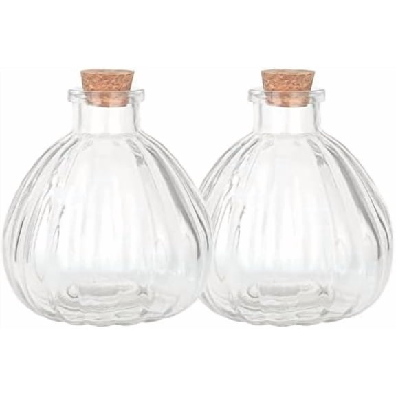 Decorative Glass Bottles with Cork Stoppers (8 fl. oz Pumpkin Bottles / 2 Pcs)