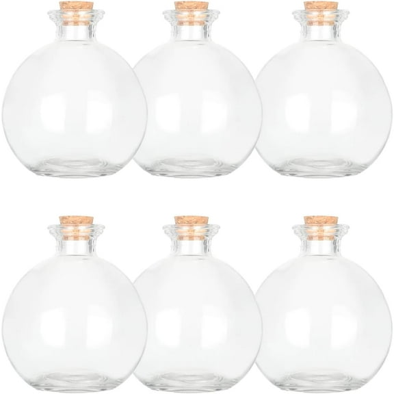 Decorative Glass Bottles with Cork Stoppers (9 fl oz. Potion Bottles / 6 Pcs)